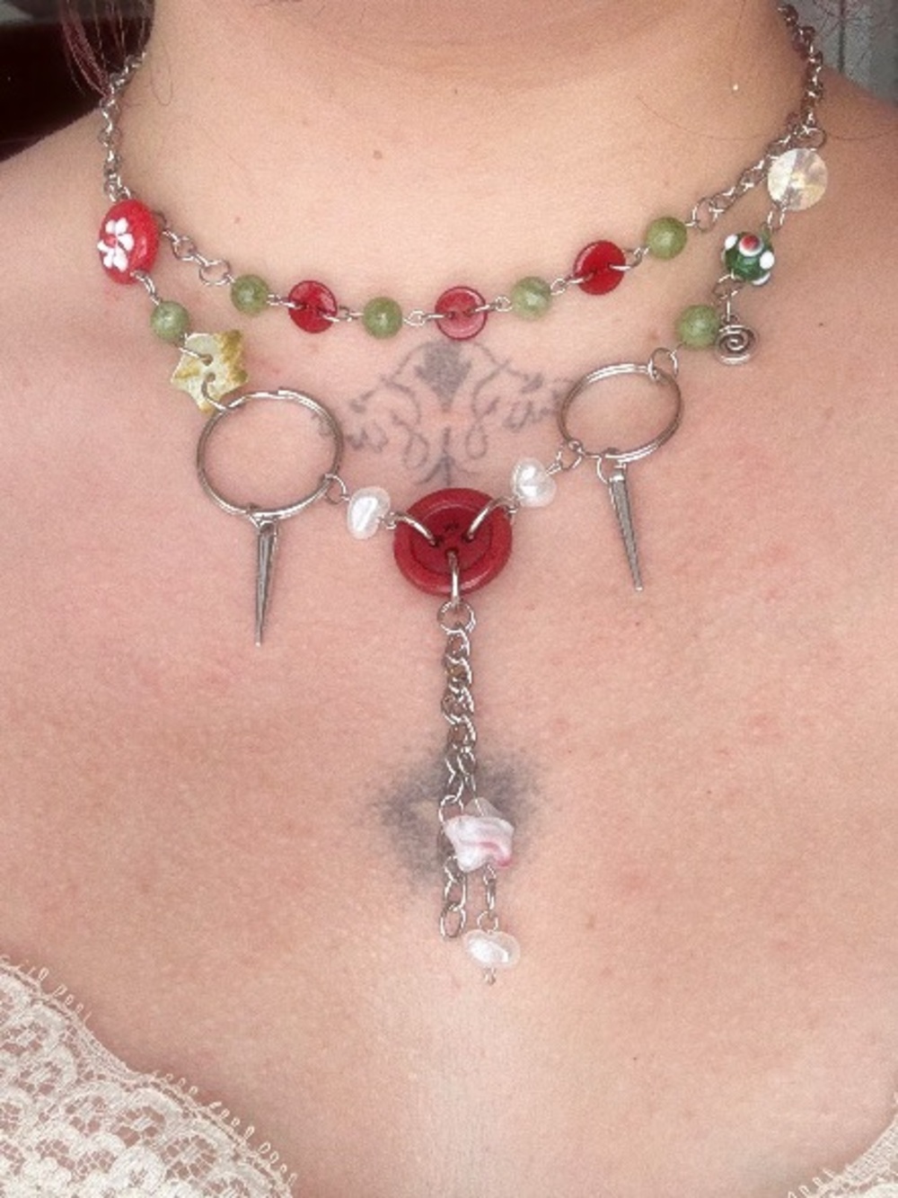 Asymmetrical Button Necklace, Stainless Steel Whimsigoth Fairycore